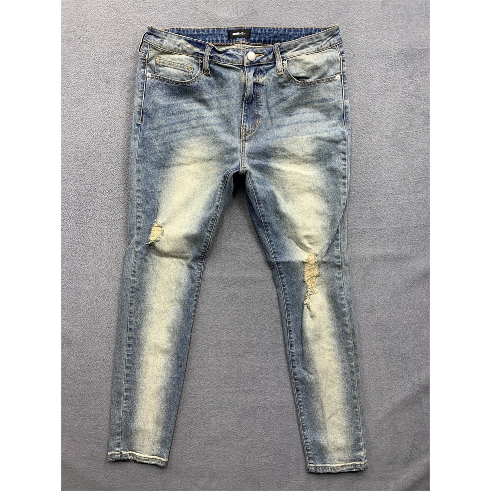 Nova Men Denim Jeans Men's Size 34X31 Vintage Blue Wash Distressed Destroyed